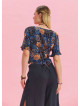 V Neck Lace Back Detail Buttoned Bohemian Blouse 4636